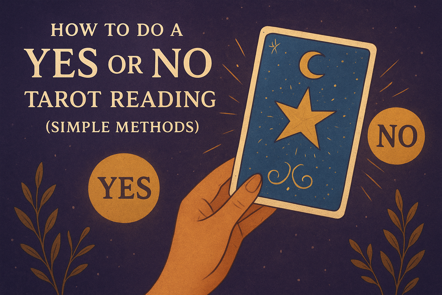 Hand holding a glowing tarot card with mystical light and a YES/NO aura.