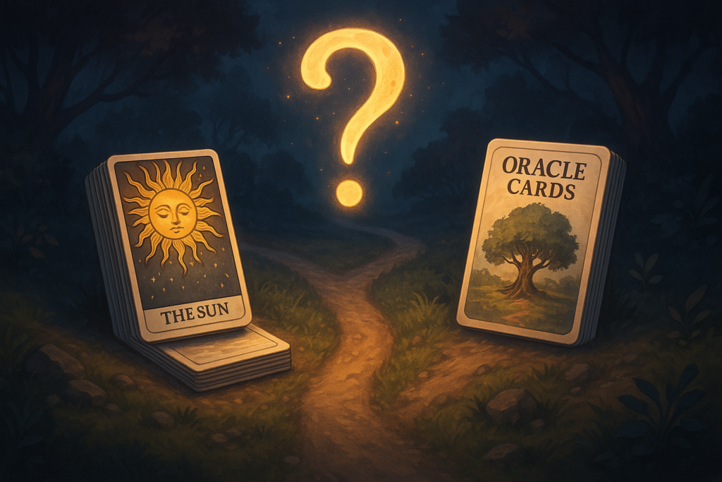 Magical path splitting toward tarot cards and oracle cards.