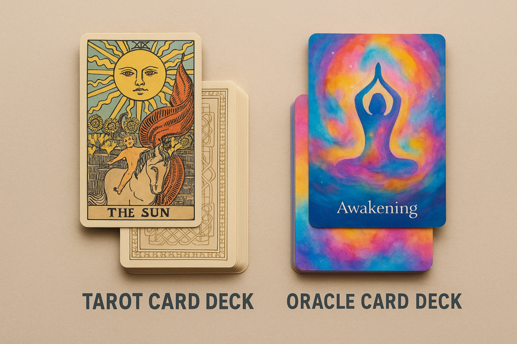 Side-by-side comparison of tarot deck and oracle deck.