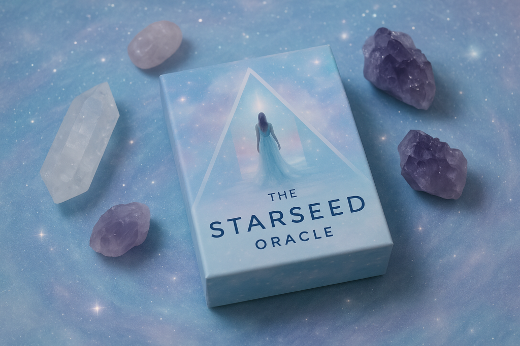 Starseed Oracle deck featuring cosmic artwork and gentle pastel tones for spiritual reflection.