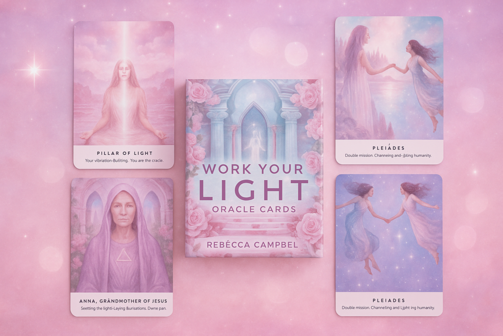 Work Your Light Oracle deck with pastel artwork and divine feminine energy.